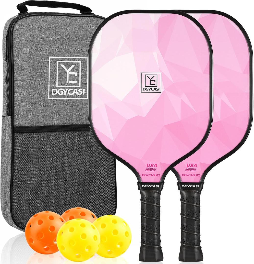YC DGYCASI Pickleball Paddles Set of 2, 2026 USAPA Approved Pickleball Set, Fiberglass Lightweight Pickle Ball Rackets 2 Pack, 2 Outdoor Pickleball, 2 Indoor Pickleball Balls, 1 Pickleball Bag