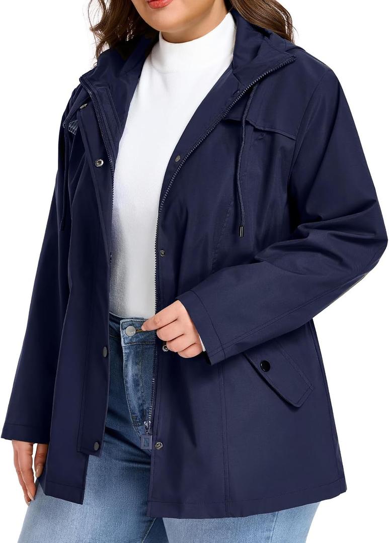 SaphiRose Women's Plus Size Rain Jacket Waterproof Rain Coat Lightweight Windbreaker Raincoats with Hood (Blue, XXL)
