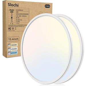 Slochi 15.4 Inch 2 Pack Flush Mount Ultra Thin LED Ceiling Light, 36W 3000K/4500K/6000K 3 Color Temperature Low Profile Ceiling Light Fixtures for Bedroom, Kitchen, Living Room (15.4 Inch-2 Packs, Cool White-3CCT)