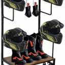 Motorcycle Helmet Rack, Wall Mount with 4 Glove Chips, 10 Hooks and Rustic Finish for Multiple Helmets and Clothes