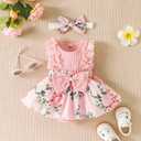 Baby Girl Clothes Newborn Romper Dress Infant Lace Ruffle Sleeveless Summer Outfits with Headband 0-12 Months, Pink