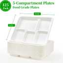 ECOLipak 100% Compostable 5 Compartment Plates, 125 Pack Disposable Paper Plates, Heavy-Duty Biodegradable Sugarcane Plates, Eco-Friendly School Lunch Trays