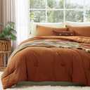 WRENSONGE King Size Comforter Set - 3 Pieces Prewashed Burnt Orange Soft Lightweight Bedding for All Seasons,Fluffy Down Alternative Comforter King Size with 2 Pillow Shams