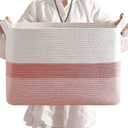 CLHMILY&Z Stylish Square Cotton Rope Storage Basket (Pink & White, 85L)