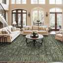 10x12 Green Washable Area Rugs for Living Room Vintage Boho Non Slip Large Rug Distressed Floral Carpet Indoor Retro Soft Low Pile Farmhouse Throw Rug for Bedroom Dining Nursery Office