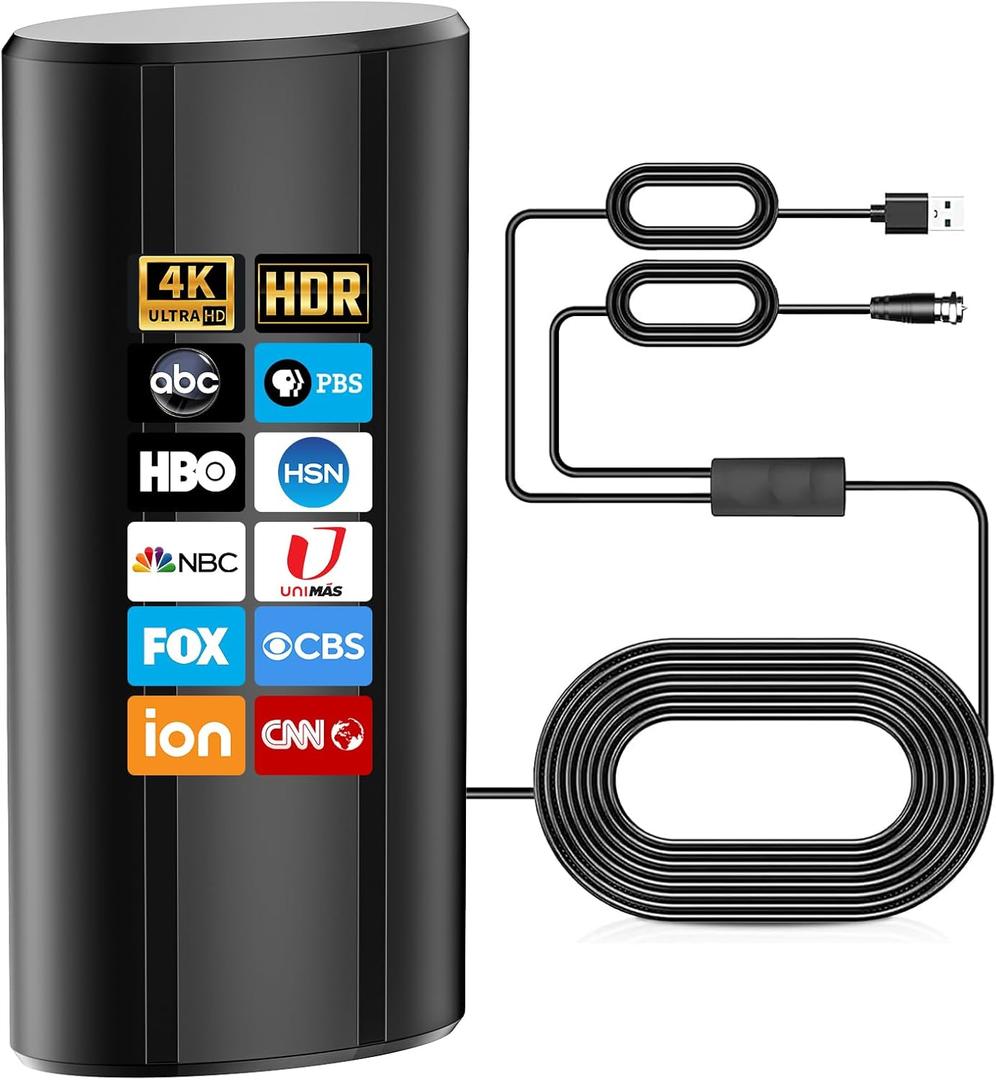 1600+ Miles Digital TV Antenna, Antenna for Smart TV, Portable HD Antenna Indoor, Supports 4k Indoor Full Hd Smart Tv-36ft Coax HDTV Cable (Black)