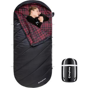 KingCamp Sleeping Bag for Adults, Cold Weather & Warm Extra Wide Big & Tall XL Portable Waterproof Flannel Sleeping Bags, Essentials Gear Accessories for Camping Backpacking Hiking Indoor & Outdoor (86.6" x 39.4", 34F Thermal Pod Black)
