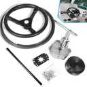 Outboard Steering System Kit with 15FT Steering Cable, 3/4" Tapered Shaft, Swivel Helmet, 13.5" Steering Wheel, 90 Degree Bezel Kit and Hardware