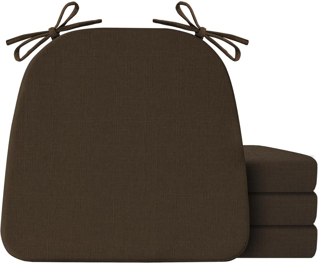 IASEAHK Chair Cushions for Dining Chairs Set of 4, Non Slip Kitchen Chair Pads, 17" x 16" x 2", Indoor Dining Chair Cushions with Ties, D-Shaped Seat Cushions for Kitchen Chairs, Brown