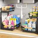 PXRACK Under Sink Organizer, Adjustable Height, 2 Tier Pull Out Under Cabinet Organizer, Slide Out Thickened Metal Under Sink Storage for Kitchen Bathroom Laundry Pantry Cabinet, Black, Large2Pack