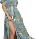 VintageClothing Women's Floral Maxi Dresses Boho Button Up Split Summer Casual Long Dress Beach Party Dress, Large