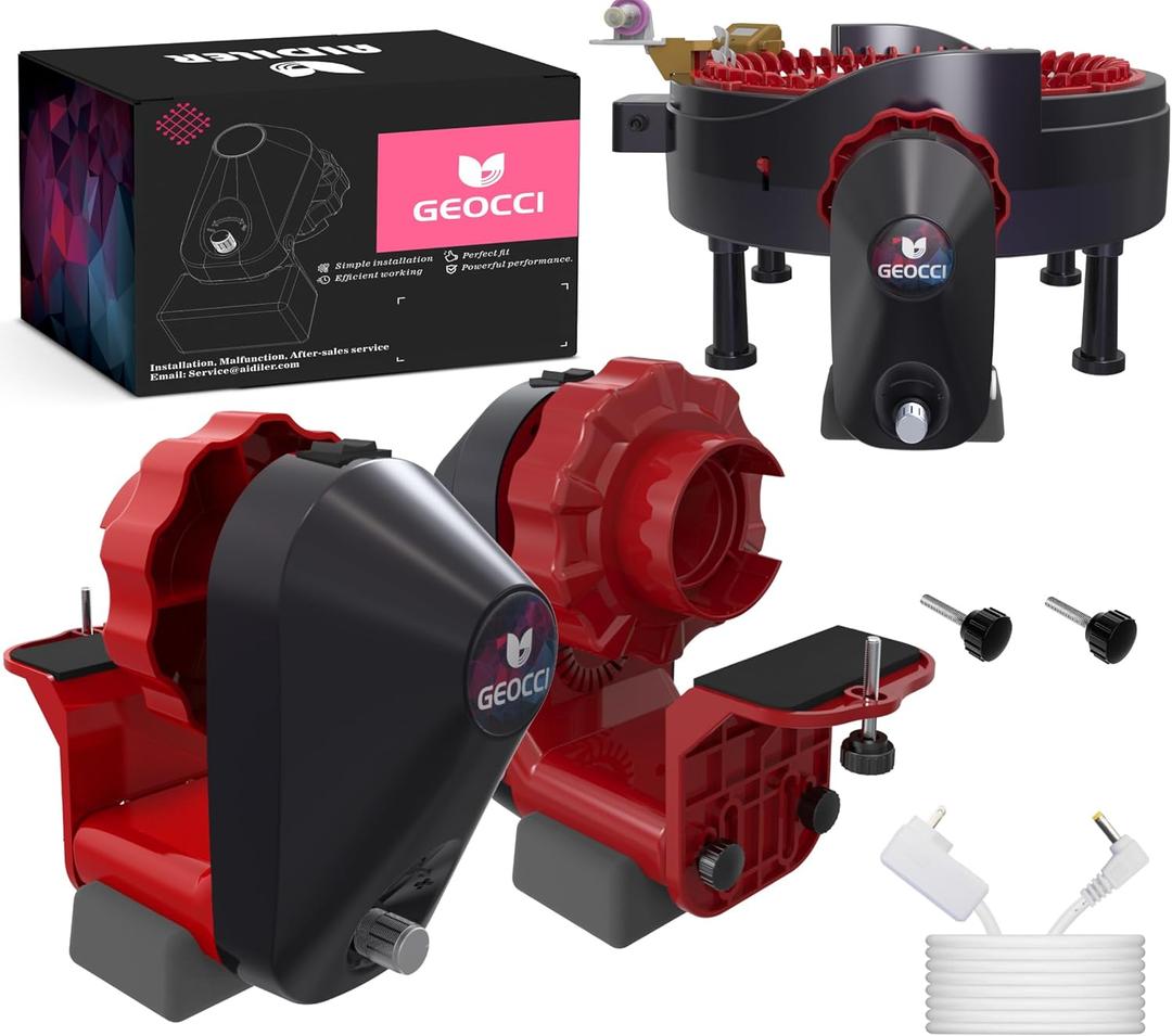 GEOCCI Electric Knitting Machine Adapter for ADDI 46-Needle Round Knitting Machine (Black and Red)