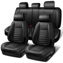 CAR PASS Nappa Leather Car Seat Covers Full Set, Luxury Seat Protector for Cars, Waterproof Anti-Slip Car Seat Cushion Armrest Compatible Airbag Universal for Sedan SUV Pick-up Truck Automotive, Black