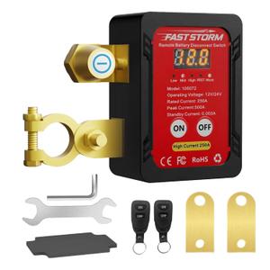 Kill Switch 12V Remote Battery Disconnect Switch 250A with Led Voltage Display Automatic Power Shut Off Switch Anti Theft for Auto Car Truck Boat