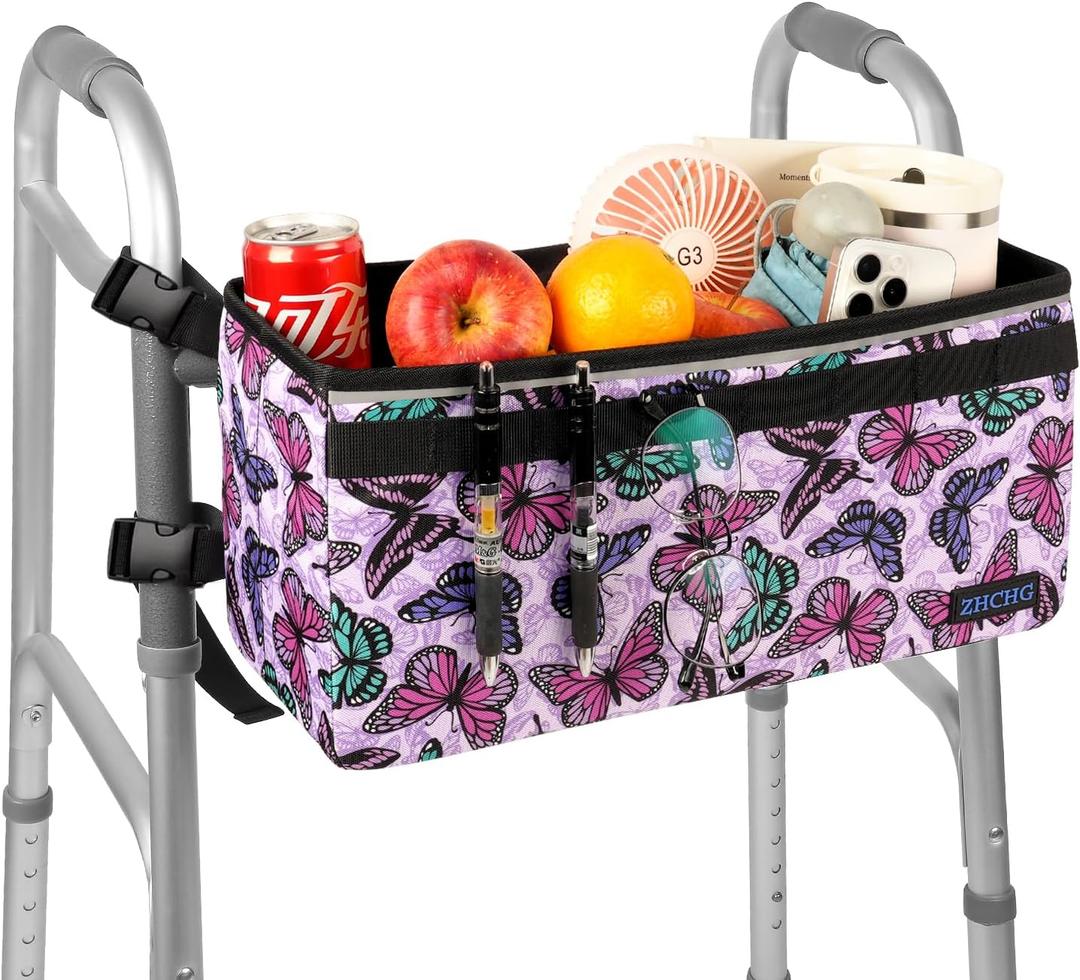 ZHCHG Walker Basket for Seniors, Walker Accessories, Folding Walker Bag with Large Capacity & Never Tipping Over, Best Gift (Not Fit Rollator Walkers) (Purple)