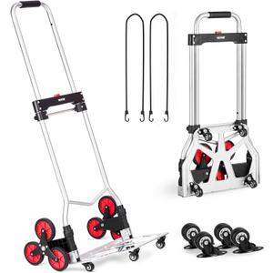 VEVOR Stair Climbing Cart, 260 lbs Capacity Stair Climber Hand Truck and Dolly, Heavy-Duty Folding Trolley Cart with Telescoping Handle, 10 Wheels & 2 Elastic Ropes for Home Shopping Moving Warehouse