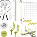 Franklin Sports Fun 5 Combo Outdoor Game Set - Backyard, Beach + Camping Games for Kids - Badminton, Volleyball, Flip Toss, Flying Disc - Horseshoes or Ring Toss, One Size