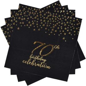 Gatherfun 70th Birthday Napkin Disposable Paper Napkins Black and Gold Party Decorations Tableware for Men Woman 70 Birthday Party6.5X6.5in, 3-Ply, 50-Pack)