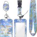 ID Badge Holder with Lanyard Retractable Badge Reel, Inspirational Quote Lanyards for Id Badges Vertical Id Protector Badge Clip for Women Friends Nurse Doctor Teacher Office Gifts (Blue Marble)