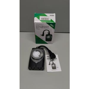 HBN Outlet Timer, 24 Hour Mechanical Outdoor Timer for Pool Pump, Plug in Timer Waterproof, 2 Grounded Timer Outlets for String Lights and Holiday Decorations, 15A 1/2HP