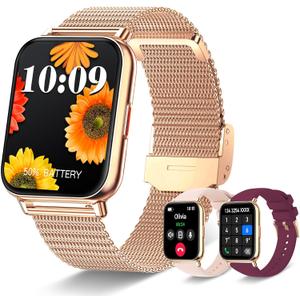 Iaret Smart Watch (Answer/Make Calls), 1.85" Smart Watches for Women with 100 Sports Modes, Fitness Tracker Heart Rate Sleep Monitor Pedometer Calories, Waterproof Fitness Watch for Android iPhone (Rose Gold + Burgundy & Pink)