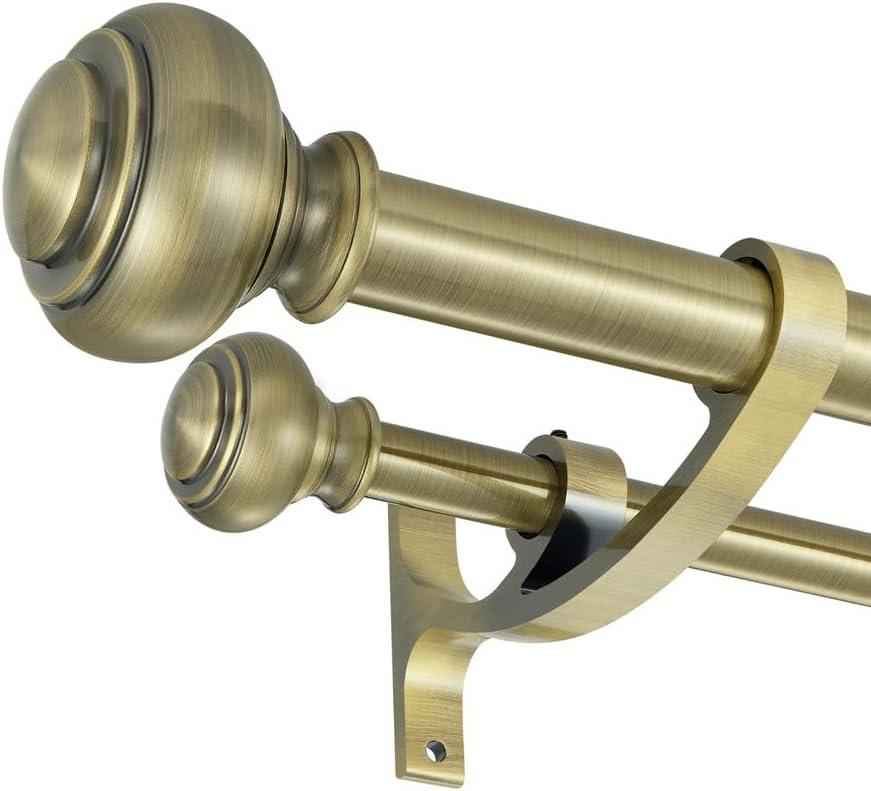 Double Curtain Rods for Window 48-84", Antique Bronze Decorative Double Drapery Rod with Urn Finials, 1-Inch Front and 5/8 Inch Back Double Window Rods, Adjustable Double Rod Curtain Dual Rods