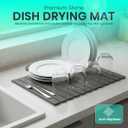 Premium Stone Dish Drying Mat  Large Foldable Kitchen Counter Mat, Super Absorbent Diatomaceous Earth with Coasters, Brush & Anti-Slip Pad  Fast Drying, Dark Gray (24" x 15.3")