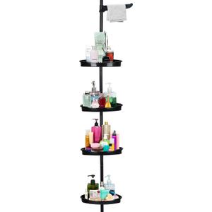Corner Shower Caddy Tension Pole, Rust-Resistant Bathroom Storage Organizer with 4-Tier Adjustable Shelves & Rubber Pad, 101.6''- 122'' Height, No-Drill Quick Installation