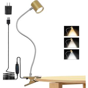 3 Modes & 10 Brightness Clip-on Reading Light - Desk Lamp with Memory Function & 360 Gooseneck Clamp for Bed Headboard (Gold)