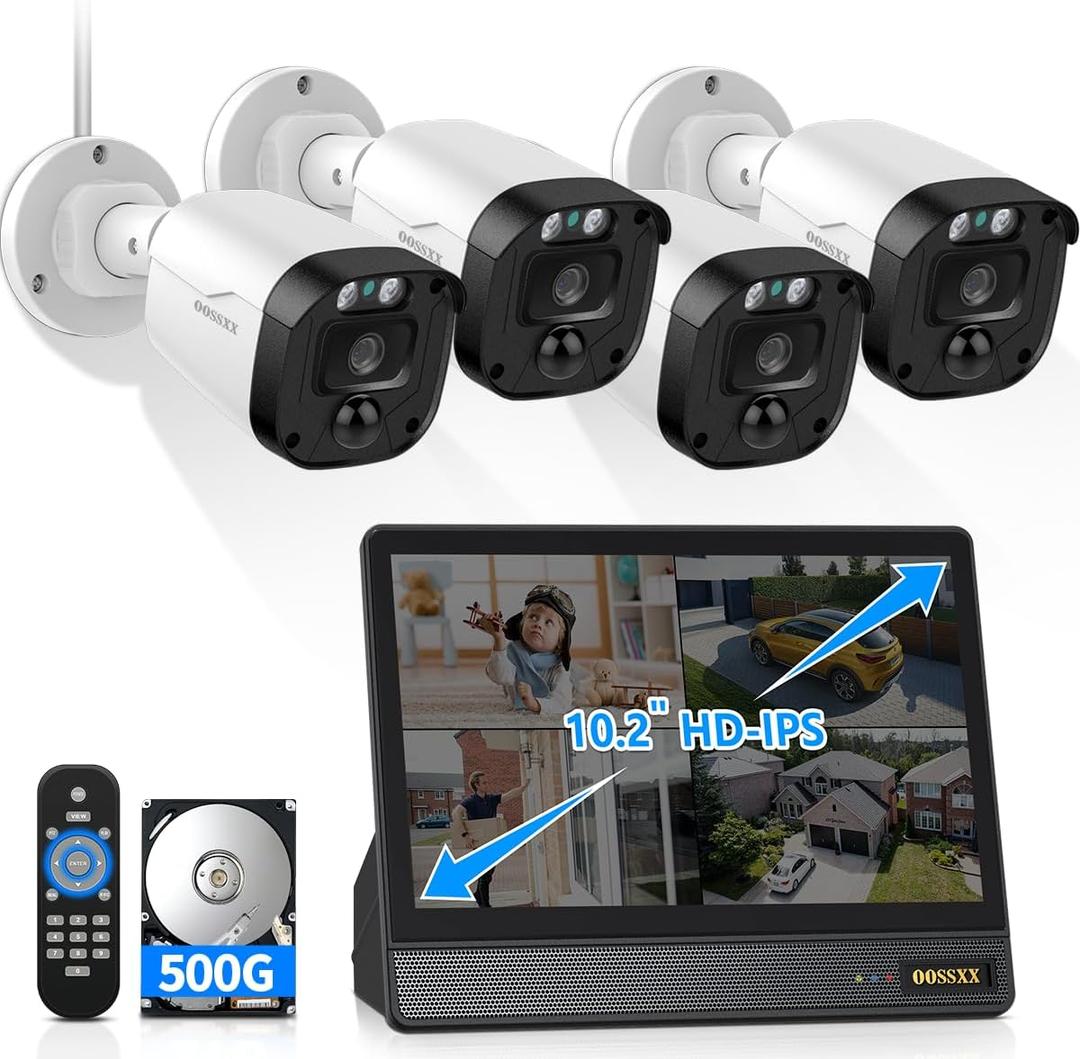 OOSSXX (Full HD 5MP Definition & 122° Ultra Wide-Angle) Wired Security Camera System with Monitor Outdoor Home Surveillance Cameras CCTV Camera Security System Outside Video Equipment Indoor