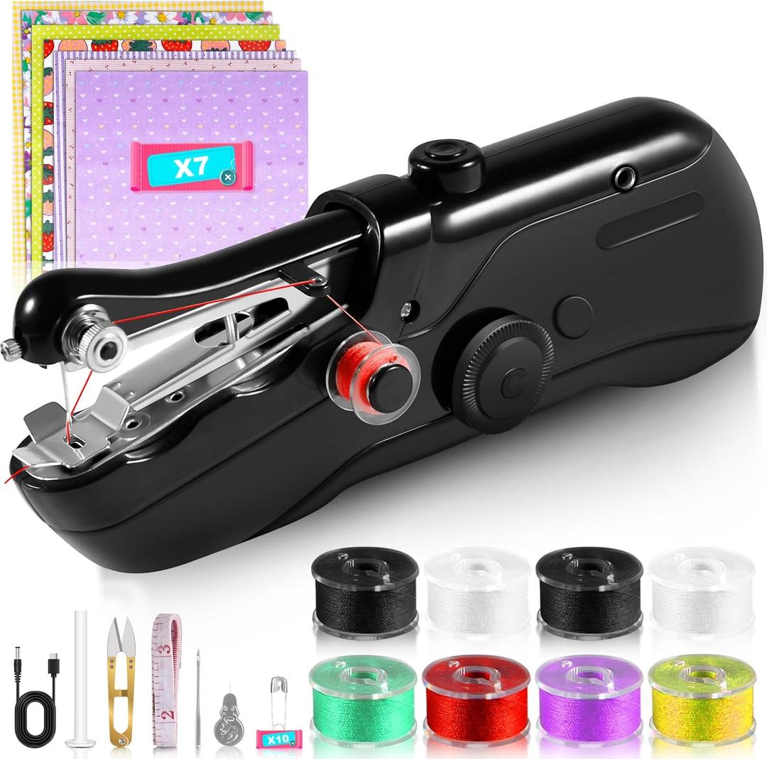 Berteen Handheld Sewing Machine, Mini Electric Sewing Machine for Beginners Adult, Quick Sewing Kit Hand Sewing Machines, Hand Stitching Machine Fast Stitch Suitable for DIY Home Travel