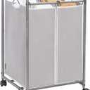 STORAGE MANIAC Laundry Sorter 2 Section, 90 L Gal Laundry Hamper with Wheels, Clothes Basket Separator Sorter, 2 Bag Clothes Cart with Wheels and Removable Bags for Closet, Dorm, Collage, Grey