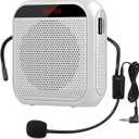 Portable Voice Amplifier with Wired Microphone Headset Rechargeable PA System Speaker Personal Microphone Speech Amplifier Power Amplifiers Loudspeaker for Teachers/Metting/Tour Guide (White)