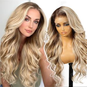KOME Dirty Blonde Synthetic Lace Front Wig,136 Curly Glueless Wigs for Women Daily Use 26IN