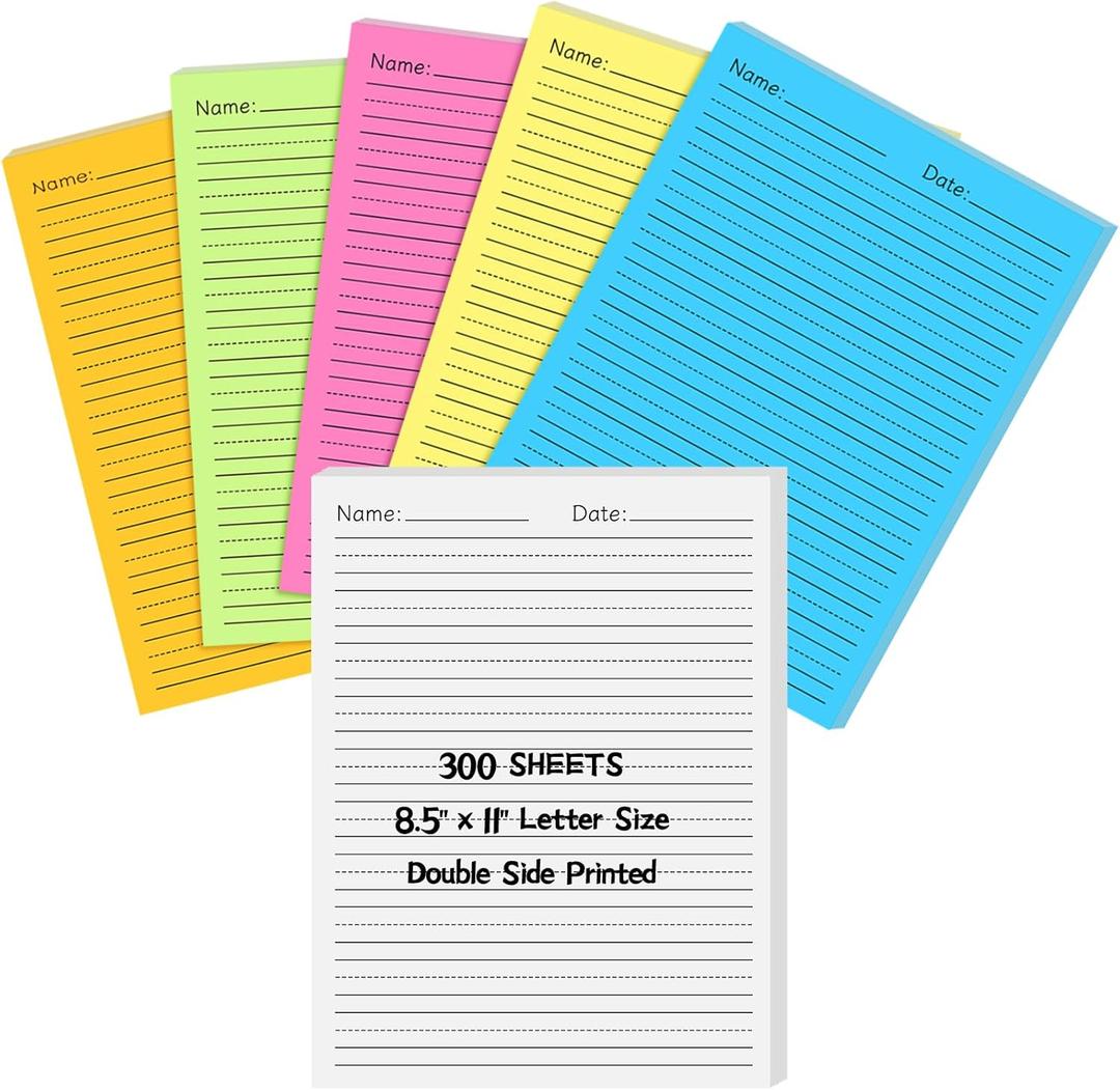Marspark 300 Sheets Kindergarten Writing Paper with Lines 8.5 x 11'' Double Sided Color Wide Ruled Write Beginner Paper Level 1 Back to School Supplies for Letter Positioning Handwriting Practice