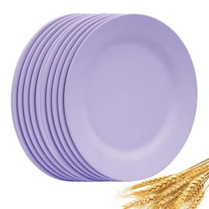 NA Set of 10 Large Dinner Plates 11 Inch, Reusable Wheat Straw Dessert Dishes, Round Pasta Salad Serving Plate, Unbreakable Fiber Tableware for Party Steak Pizza (Purple)