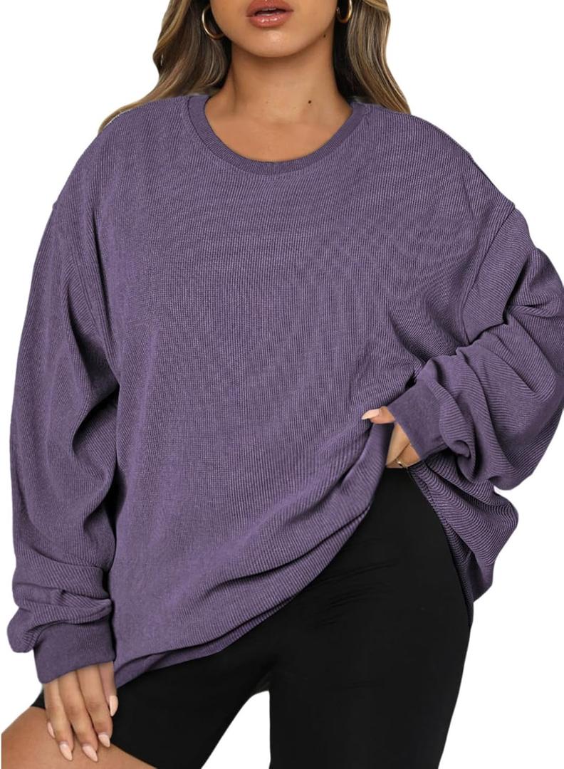 Eytino Women Plus Size Sweatshirts Long Sleeve Crew Neck Casual Oversized Soft Pullover Tops Shirts (4X, Q Orchid Mist)