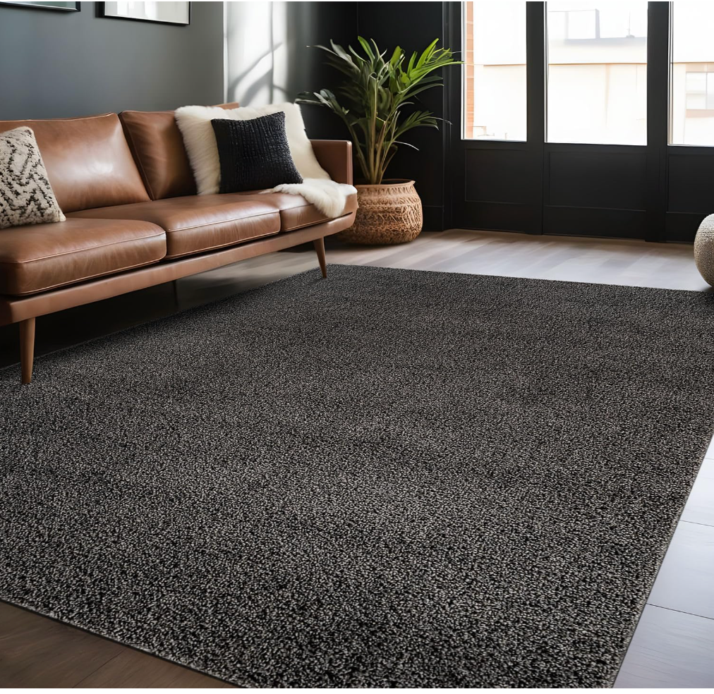 Non Slip Solid Area Rug Dark Gray 6x9 Rubber Back Soft Rugs for Living Room Kitchen Bedroom and Hallway Stain Resistant Washable Easy Cleaning Non Shedding Carpet Dark Gray 6 x 9