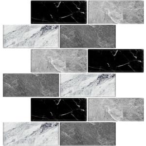 10 Sheets Peel and Stick Backsplash for Kitchen 12"X12" Back Splash Adhesive Subway Wall Tile Flat Vinyl Sticker for Bathroom on Renter Friendly Marble 2-6 (Not 3D Tile)