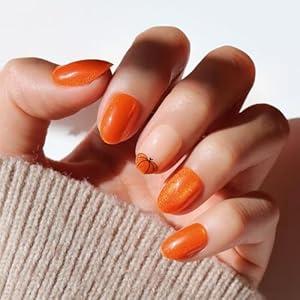 Glamnetic Press On Nails - Pumpkin Patch | Short Oval Fake Nails with a Velvet Finish, Salon Quality Halloween Nails | 15 Sizes - 30 Nail Kit with Glue