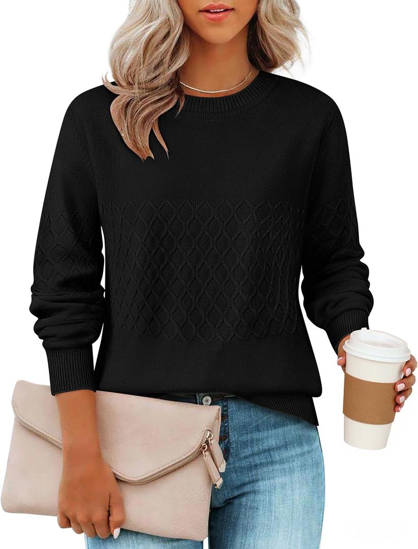 ZESICA Women's 2026 Fall Winter Sweaters Casual Long Sleeve Crew Neck Loose Knitted Pullover Sweater Tops (Medium, Black)