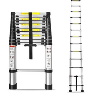 12.5ft Telescoping Ladder Aluminum Extendable Ladder Collapsible Locking Mechanism for Attic Household Use Outdoor Work 330 lbs Capacity Heavy Duty