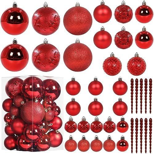 41PCS Christmas Ball Ornaments for Christmas Tree Decorations, Xmas Tree Red Shatterproof Ball Ornaments with Hanging Loop for Holiday and Party Decoration