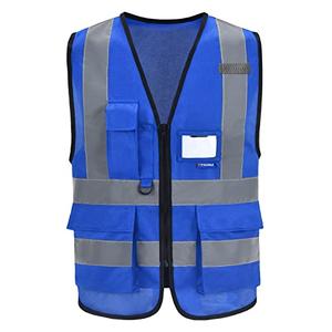 A-SAFETY Blue Safety Vest Reflective Work Vest,Hi Vis Bright Neon Color with 4 Reflective Strips 7 Pockets, XXL