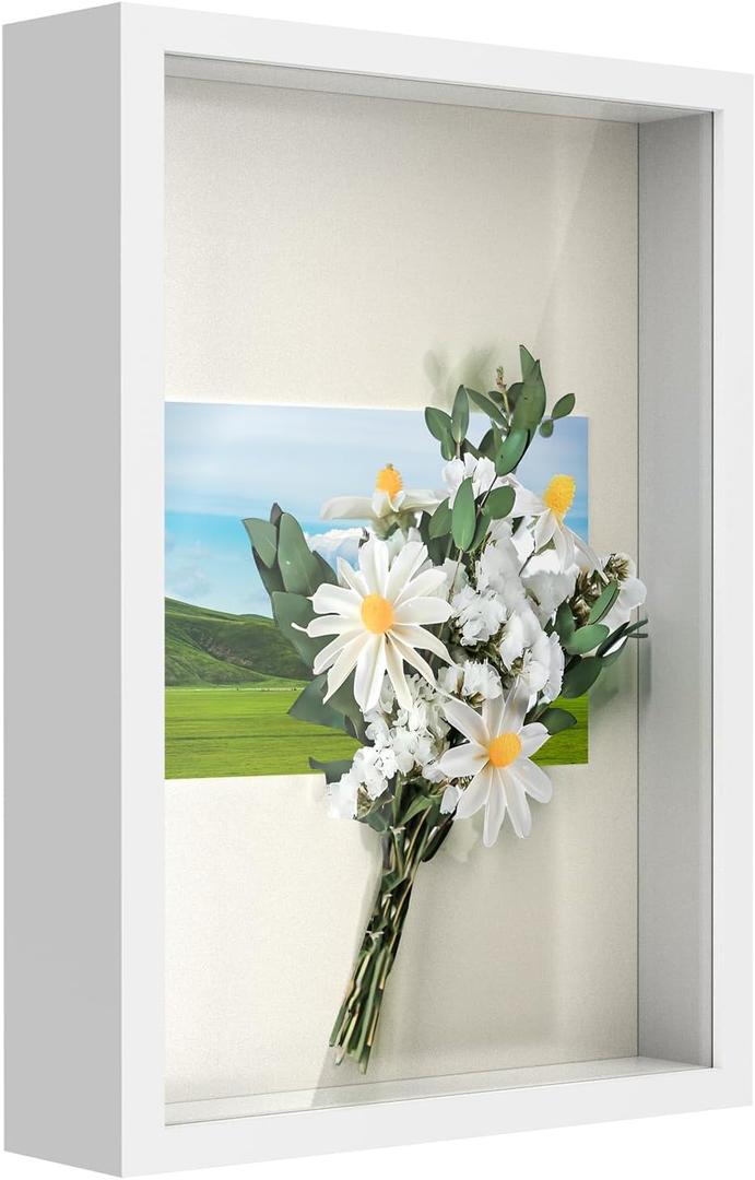 A4 Shadow Box Frame, 8x12 3D Picture Frame Display Cas with Real Transparent Glass for Photos, Memorabilia, Crafts, Souvenir, Wedding Memories, Baby Items - White/ 1.2 Inch Depth