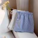 MakeMeChic Women's 2 Pack Linen Shorts Striped Gingham Summer Beach Pajama Boxer Shorts (Blue, L)