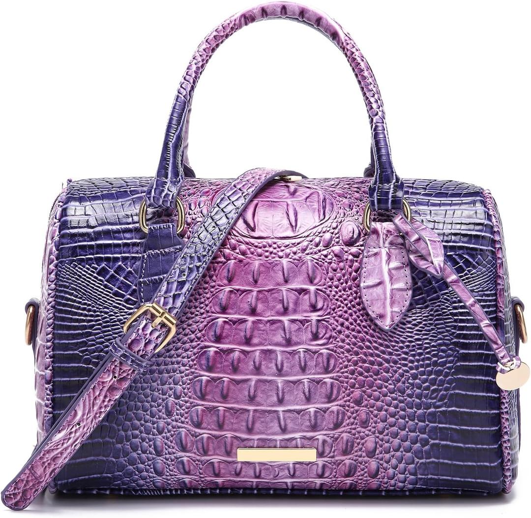 Top-Handle Crocodile Purses For Women Crossbody Leather Bags Trendy Large Capacity Tote with Shoulder Strap (1-colorful Purple)