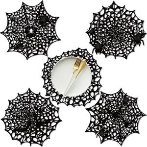 Havawish 50 Pcs Halloween Spider Web Placemats 13" Black Spiderweb Placemat Disposable Hollow Out Halloween Spider Paper Table Place Mats for Dining Kitchen Table Decoration Party Supplies