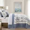 Oversized King Bedspreads 128"x120", 100% Cotton Floral California King Quilt Extra Large Coverlet, Lightweight Farmhouse Quilted Bedding Set 3 Piece, Blue/Cream White