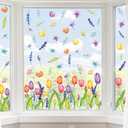 AKEROCK Spring Window Clings, Colorful Flower Static Window Stickers for Spring Decor, Decorations for Home